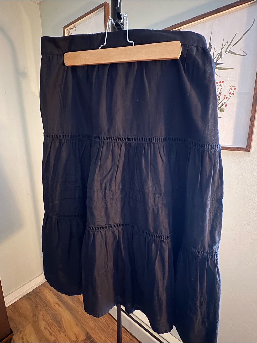 J Crew Women's Black Tiered Midi Skirt